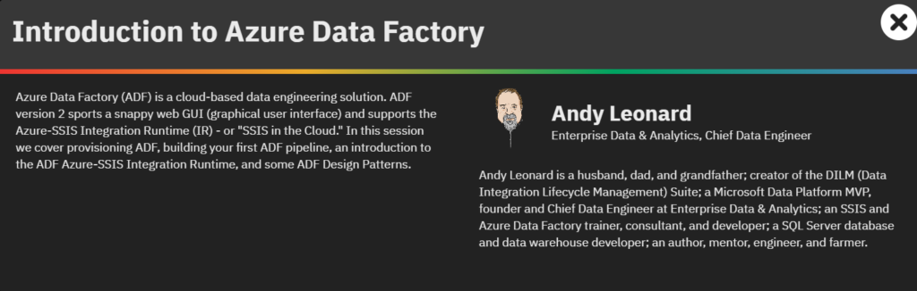 Introduction to Azure Data Factory tile.